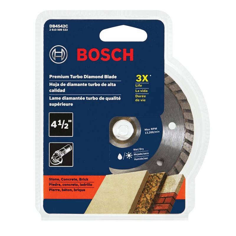 Bosch 4-1/2 pulgadas Amoladora Angular Pequeña Hoja de Diamante de Borde Turbo Premium para Cortes Suaves en Concreto y Materiales de Albañilería - DB4542C