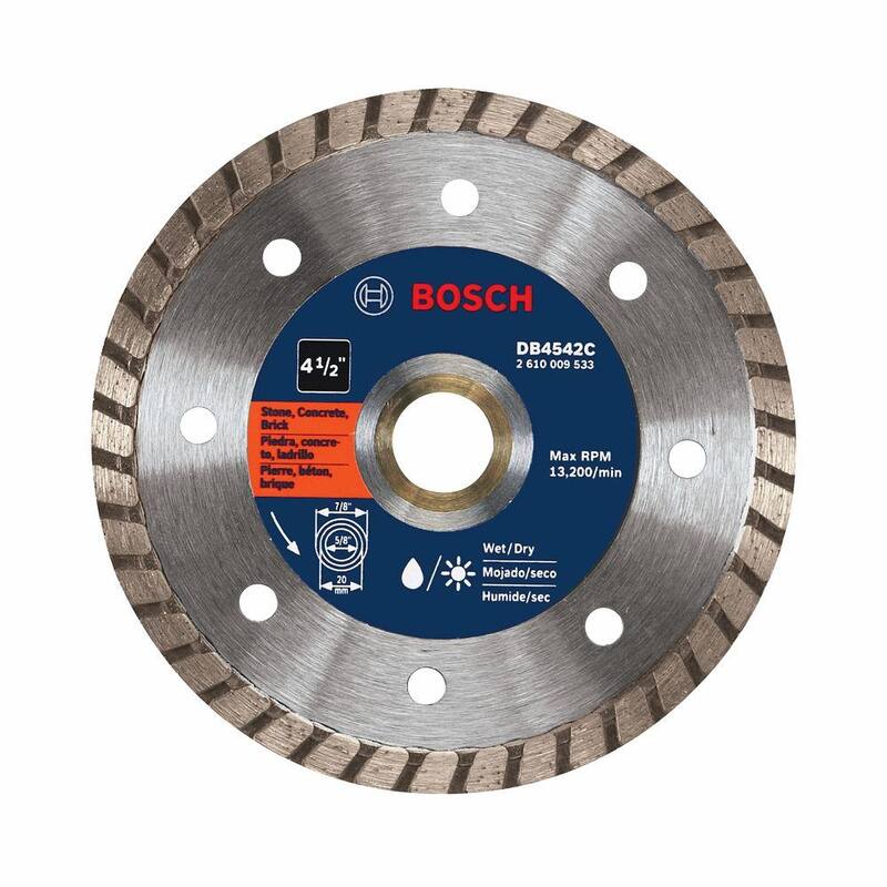 Bosch 4-1/2 pulgadas Amoladora Angular Pequeña Hoja de Diamante de Borde Turbo Premium para Cortes Suaves en Concreto y Materiales de Albañilería - DB4542C