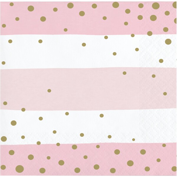 Creative Converting Pink and Gold Celebration Beverage Napkins, 5"x5", 192PK - 346288