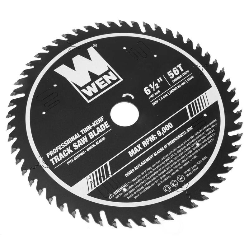 Hoja de sierra para riel de pista profesional WEN de 6.5 pulgadas y 56 dientes con punta de carburo y revestimiento de PTFE - BL6556.