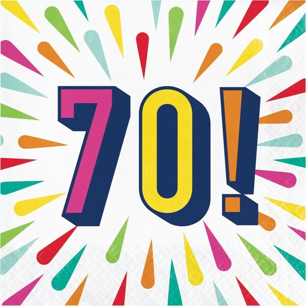 Omg 6.5 x 6.5 in. Birthday Burst 70 Luncheon 1 by 4 Fold 2-Ply Tissue Napkins, 192PK - OM3516346