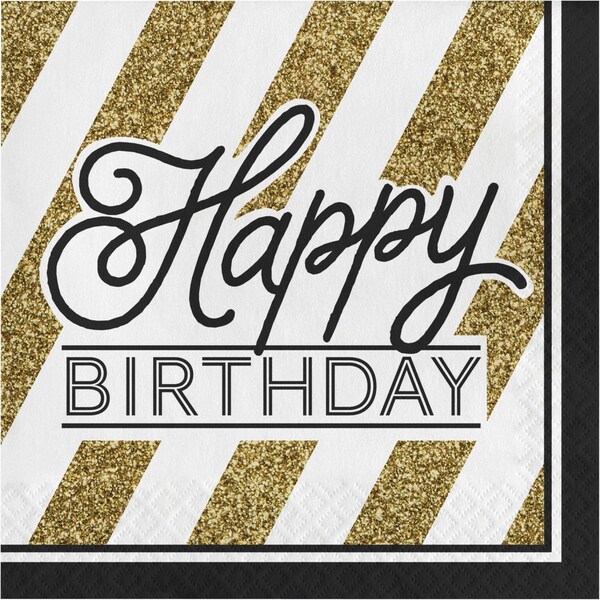 Creative Converting Black and Gold Birthday Napkins, 6.5", 192PK - 317546