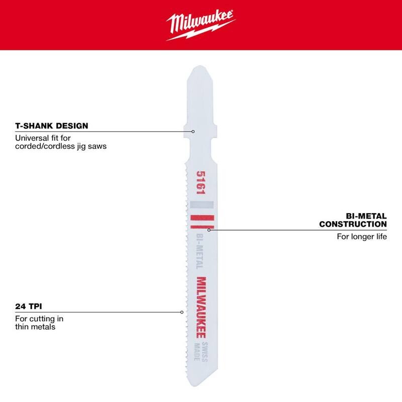 Hoja de sierra de calar bimetálica Milwaukee de 3 pulgadas y 24 TPI con vástago en T - 48-42-5161