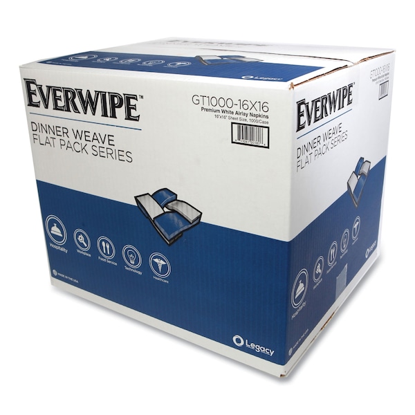 Everwipe Premium Linen-Like Guest Towel Napkins Flat Pack, 2-Ply, 16 in. x 16 in., White, 1000PK - GT100016X16