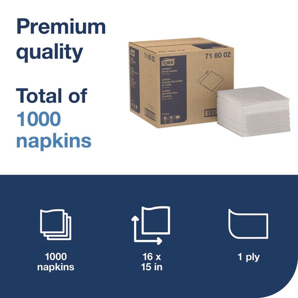 Tork LinStyle Dinner Napkin, 1-Ply, 15 x 16, White, 1000PK - 716002