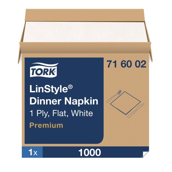 Tork LinStyle Dinner Napkin, 1-Ply, 15 x 16, White, 1000PK - 716002