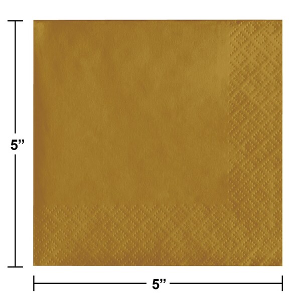 Touch Of Color Glittering Gold Beverage Napkins, 5"x5", 600PK - 803276B