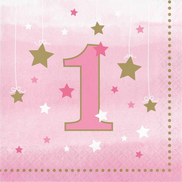 Creative Converting One Little Star Girl 1st Birthday Napkins, 6.5", 192PK - 322252