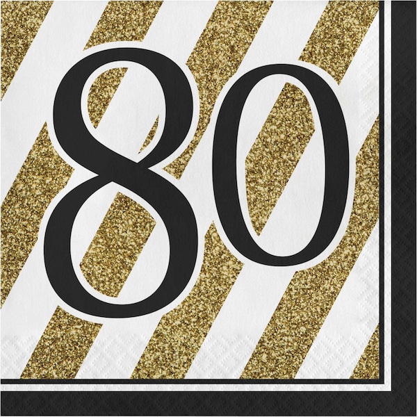 Creative Converting Black and Gold 80th Birthday Napkins, 6.5", 192PK - 317544