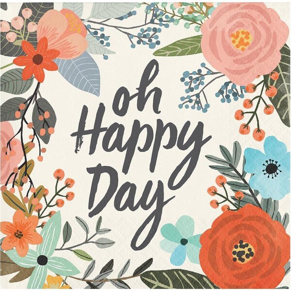 Omg 5 x 5 in. Brush Strokes Happy Day Beverage Paper Napkins, 24PK - OM3526868