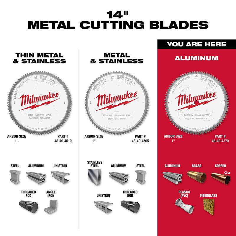 Milwaukee 14 pulgadas x 80 dientes de carburo Hoja de sierra circular para cortar aluminio - 48-40-4370