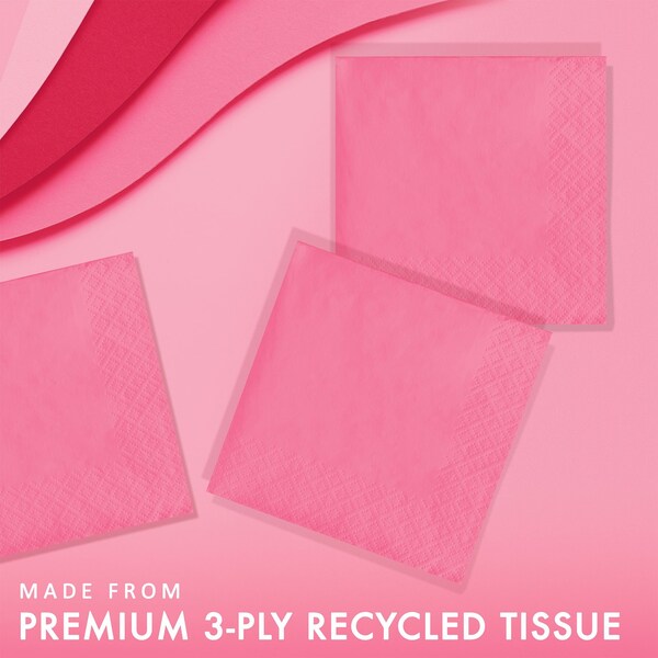 Touch Of Color Candy Pink Beverage Napkins 3 ply, 5"x5", 500PK - 573042B