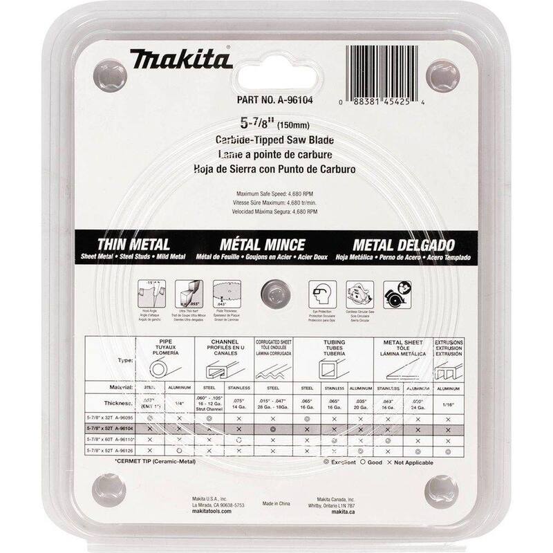Makita 5-7/8 pulgadas 52-TPI Hoja de sierra para metal delgada con punta de carburo - A-96104