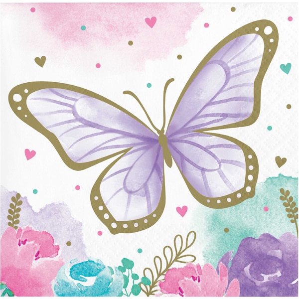 Creative Converting Golden Butterfly Beverage Napkins, 5"x5", 192PK - 354582
