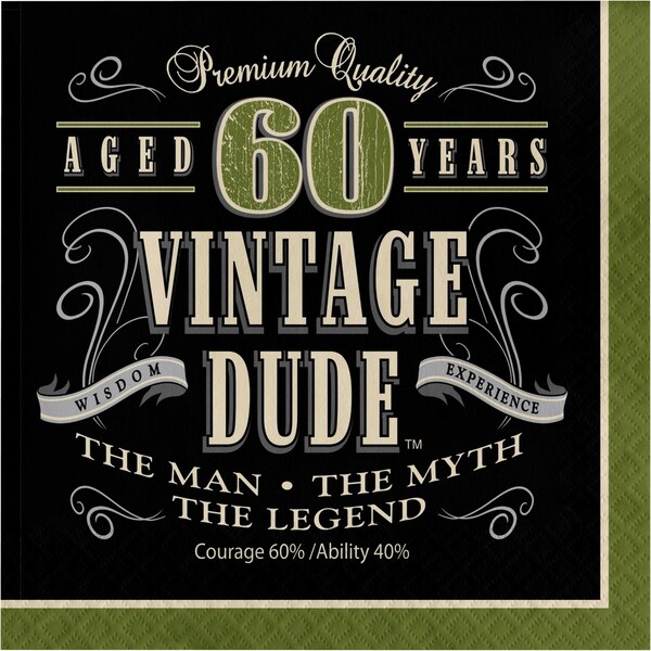 Creative Converting Vintage Dude 60th Birthday Napkins, 6.5", 192PK - 661667