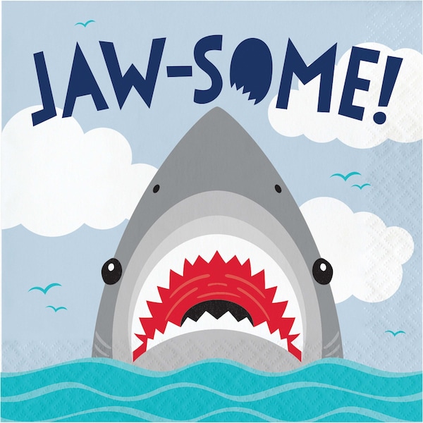 Creative Converting Shark Party Jaw-Some Napkins, 6.5", 192PK - 350499