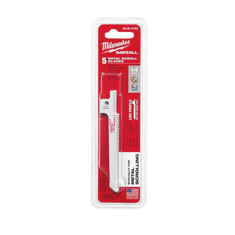 Hoja de sierra reciproca Milwaukee de corte de metal de 3-5/8 pulgadas y 14 TPI (paquete de 5) - 48-00-5162