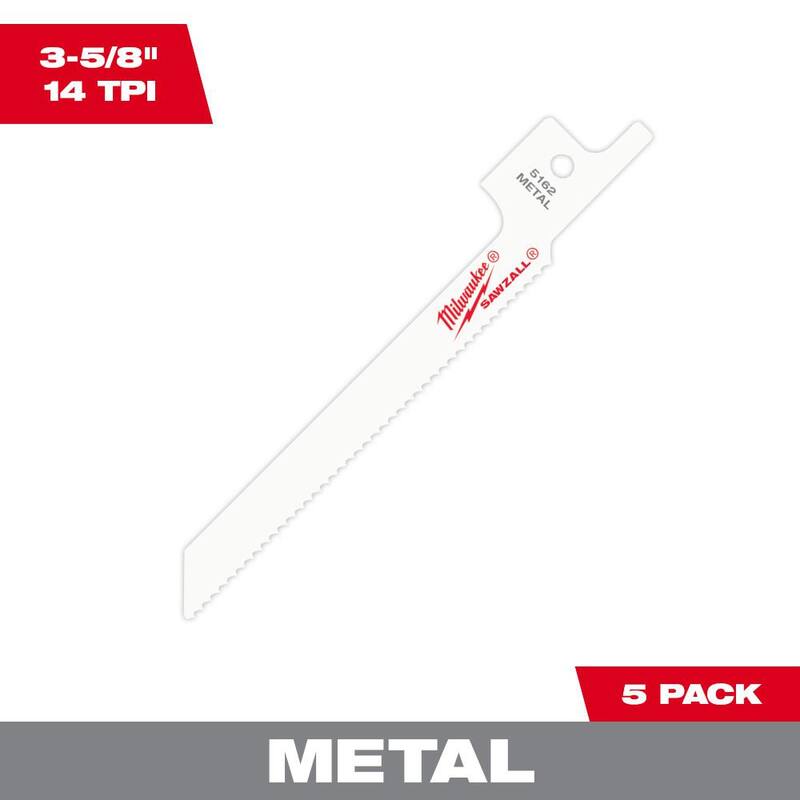 Hoja de sierra reciproca Milwaukee de corte de metal de 3-5/8 pulgadas y 14 TPI (paquete de 5) - 48-00-5162