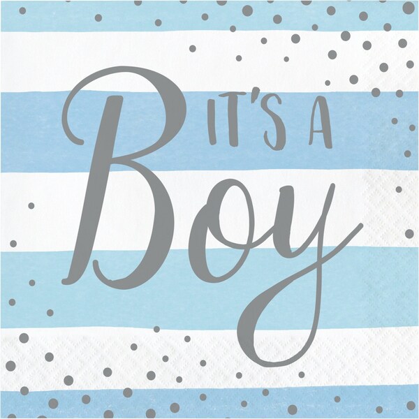 Creative Converting Blue and Silver Celebration It's a Boy Napkins, 6.5", 192PK - 346299
