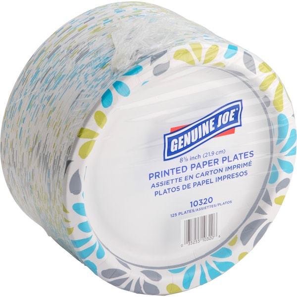 Genuine Joe Printed Paper Plates 9" Diameter Plate Paper Plate, PK125 - 10320
