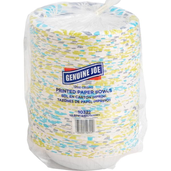 Genuine Joe Paper Bowls 12 fl oz 8.10" Length 5.90" Width Bowl, PK125 - 10322