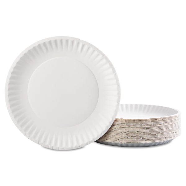 Ajm Packaging Paper Plates, 9" Diameter, White, PK100 - AJM PP9GRAWH PACK