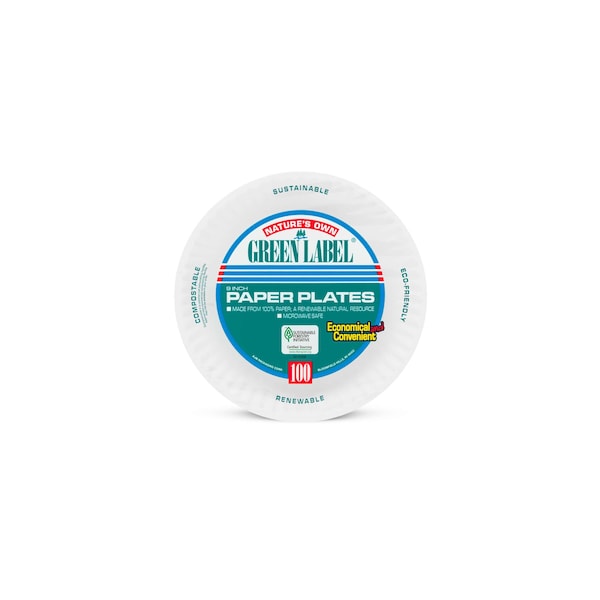 Green Label Paper Plate Green Label 9", PK1000 - PP9GREWH