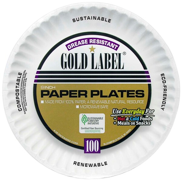 Gold Label Gold Label Grease Resistant 9" Paper Plate, PK1000 - CP9GOEWH