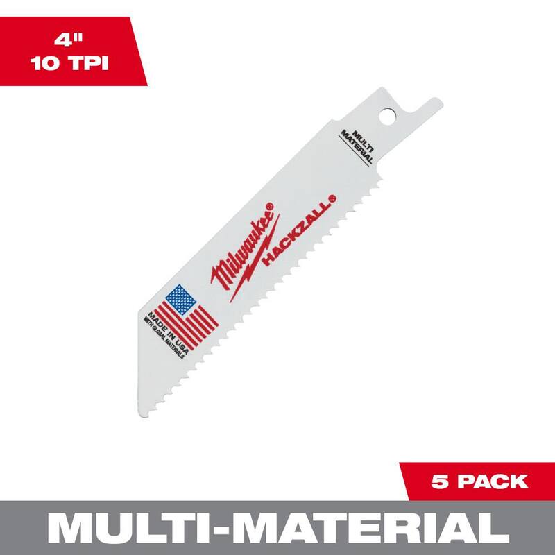 Hoja de sierra recíproca Milwaukee BiMetalHACKZALL de corte multi-material de 4 pulgadas y 10 TPI (paquete de 5) - 49-00-5410