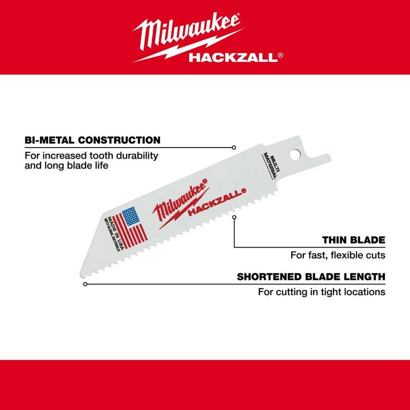 Hoja de sierra recíproca Milwaukee BiMetalHACKZALL de corte multi-material de 4 pulgadas y 10 TPI (paquete de 5) - 49-00-5410