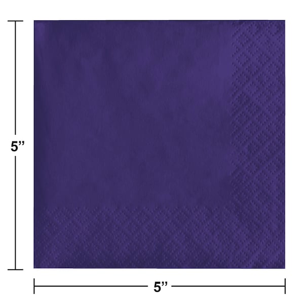 Touch Of Color Purple Beverage Napkins 1200 ct, 5"x5", 1200PK - 259115