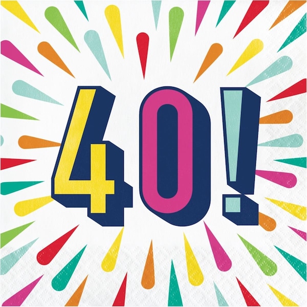 Omg 6.5 x 6.5 in. Birthday Burst 40 Luncheon 1 by 4 Fold 2-Ply Tissue Napkins, 192PK - OM3517159