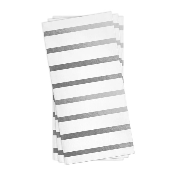 Smarty Had A Party White with Silver Stripes Paper Dinner Napkins 600 Napkins, 600PK - 2195-CASE