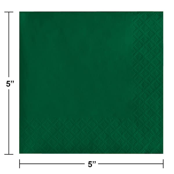 Touch Of Color Hunter Green Beverage Napkins, 5"x5", 1200PK - 253124