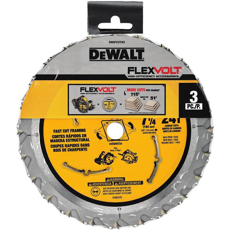 Cuchillas para sierra circular DEWALT FLEXVOLT de 7-1/4 pulgadas y 24 dientes (paquete de 3) - DWAFV37243
