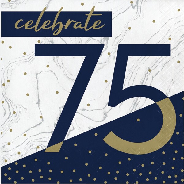 Creative Converting Navy and Gold 75th Birthday Napkins, 6.5", 192PK - 357612