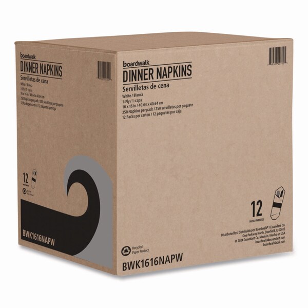 Boardwalk Dinner Napkins, 1-Ply, 16in x 16in, White, 3000PK - BWK1616NAPW