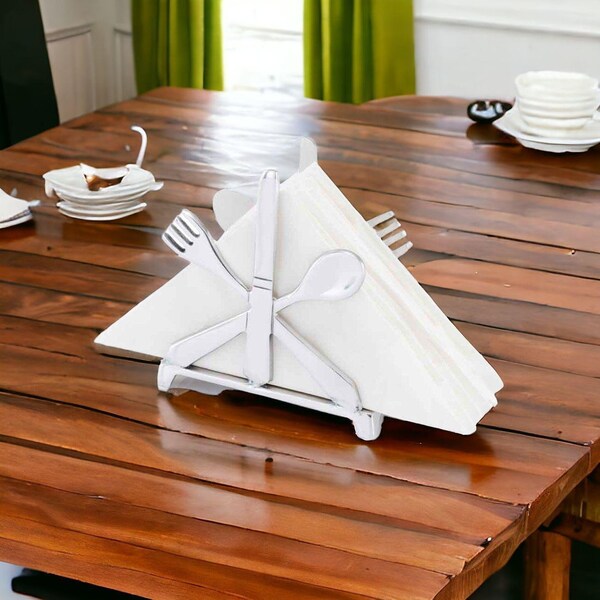 Homeroots 2 x 5.5 x 5.5 in. Buffed Cubiertos Cutlery Napkin Holder - 354753