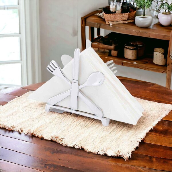 Homeroots 2 x 5.5 x 5.5 in. Buffed Cubiertos Cutlery Napkin Holder - 354753