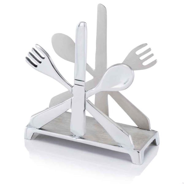 Homeroots 2 x 5.5 x 5.5 in. Buffed Cubiertos Cutlery Napkin Holder - 354753