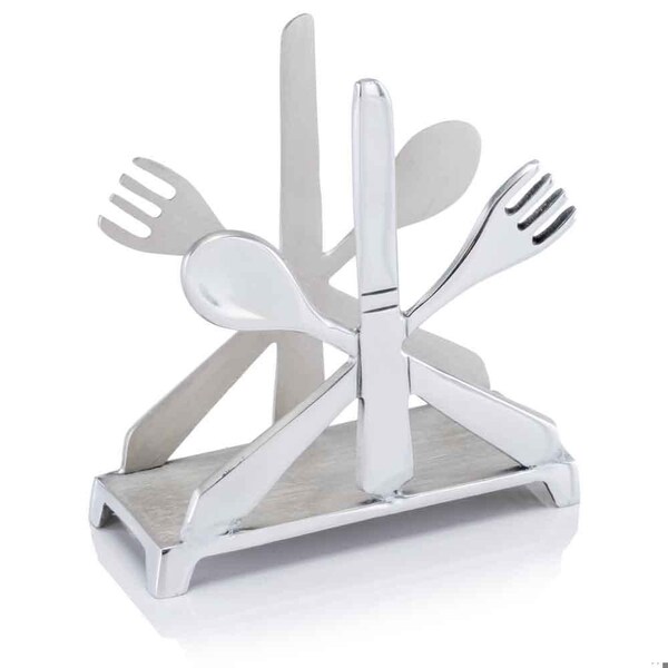 Homeroots 2 x 5.5 x 5.5 in. Buffed Cubiertos Cutlery Napkin Holder - 354753