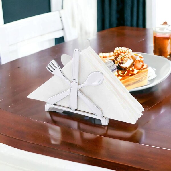 Homeroots 2 x 5.5 x 5.5 in. Buffed Cubiertos Cutlery Napkin Holder - 354753