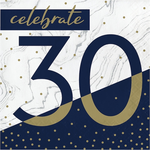 Creative Converting Navy and Gold 30th Birthday Napkins, 6.5", 192PK - 357606