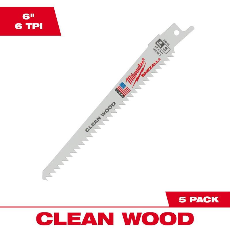 Milwaukee 6 in. 6 TPI Cuchillas de sierra alternativa para madera limpia (paquete de 5) - 48-00-5015