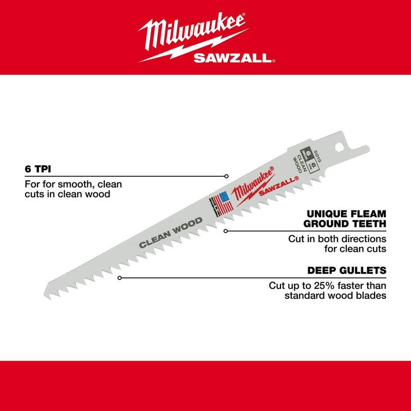 Milwaukee 6 in. 6 TPI Cuchillas de sierra alternativa para madera limpia (paquete de 5) - 48-00-5015