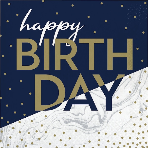Creative Converting Navy and Gold Birthday Napkins, 6.5", 192PK - 357603