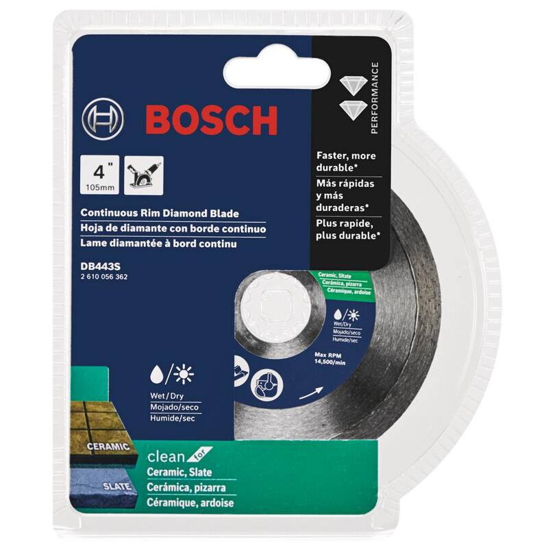 Bosch 4 pulgadas Premium Continuous Rim Diamond Blade para amoladoras pequeñas y cortadoras de azulejos para cortes limpios en materiales de azulejo - DB443C