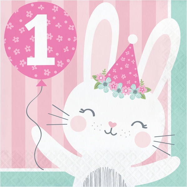 Creative Converting Bunny Party 1st Birthday Napkins, 6.5", 192PK - 336053