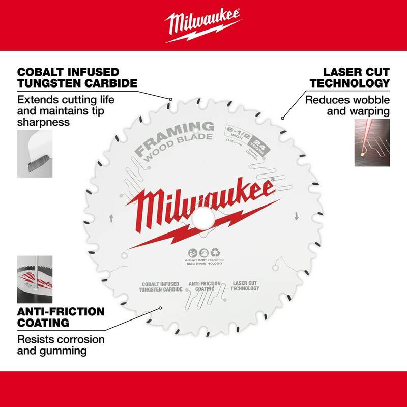 Milwaukee 6-1/2 pulgadas x 24 dientes de carburo Hoja de sierra circular para estructuras (paquete de 2) - 48-40-0626