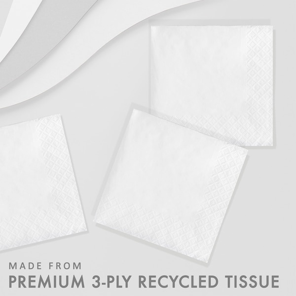 Touch Of Color White Beverage Napkins 3 ply, 5"x5", 500PK - 57000B